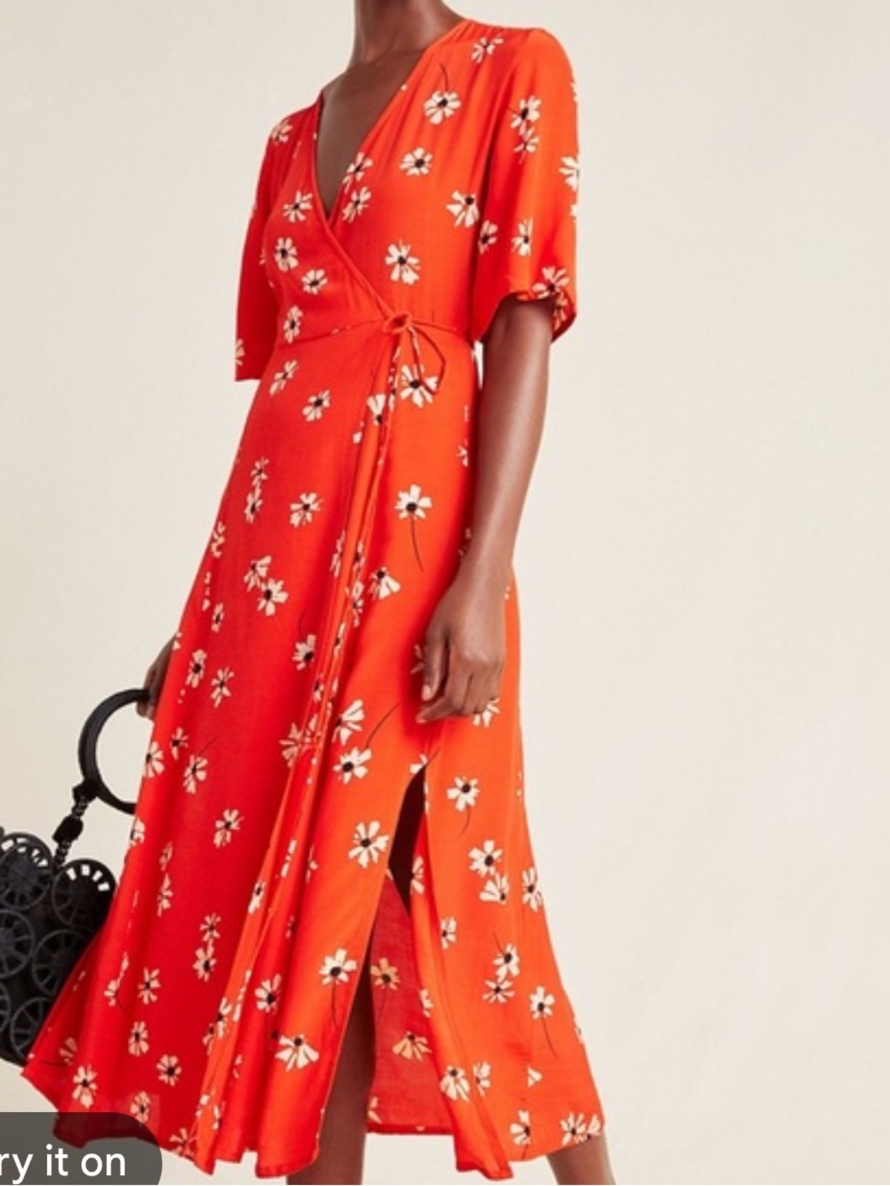 Faithfull the Brand x Anthropologie Riviera Red Floral Wrap Midi Dress - Picture 2 of 7